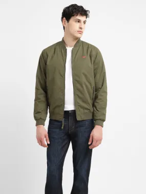 Men's Solid Green Collar Neck Bomber Jacket