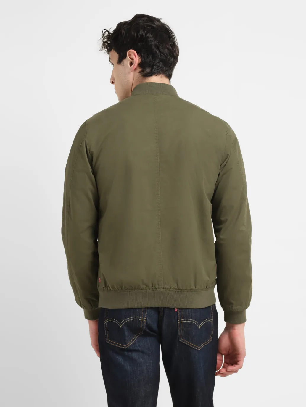 Men's Solid Green Collar Neck Bomber Jacket