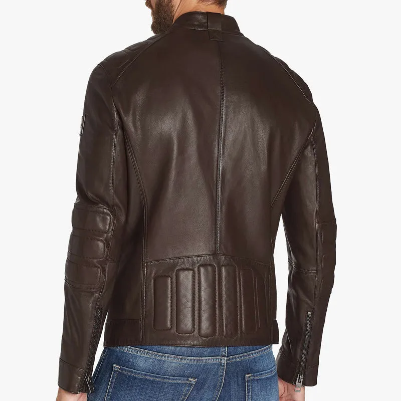 Mens Vintage Brown Leather Biker Jacket