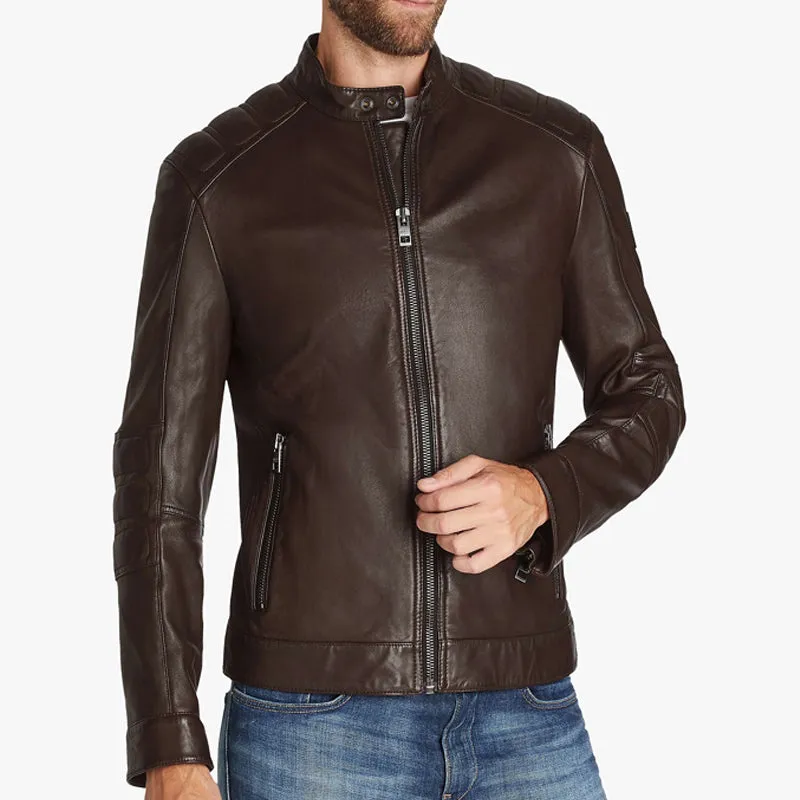 Mens Vintage Brown Leather Biker Jacket