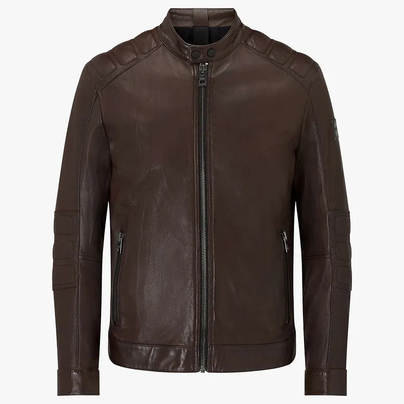 Mens Vintage Brown Leather Biker Jacket