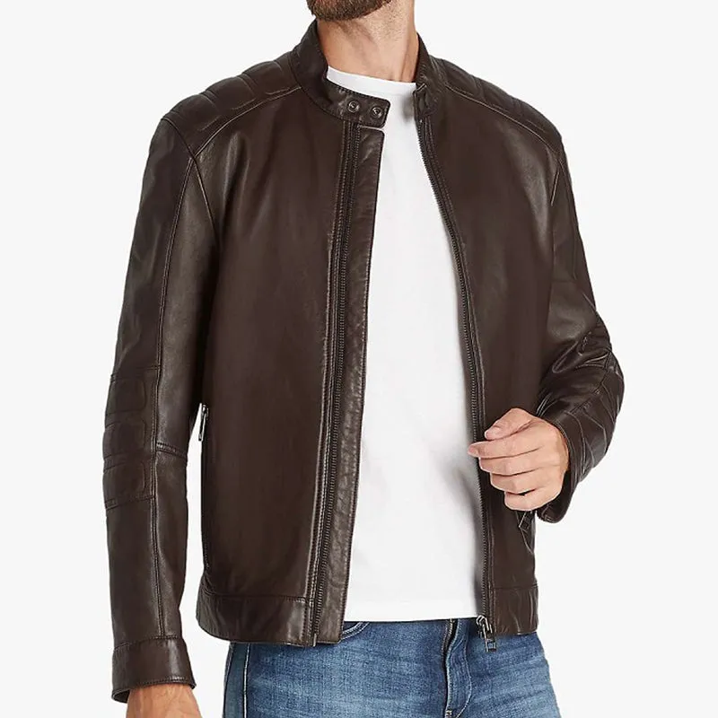 Mens Vintage Brown Leather Biker Jacket