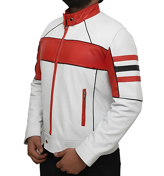 Mens White Biker Nappa Leather Jacket