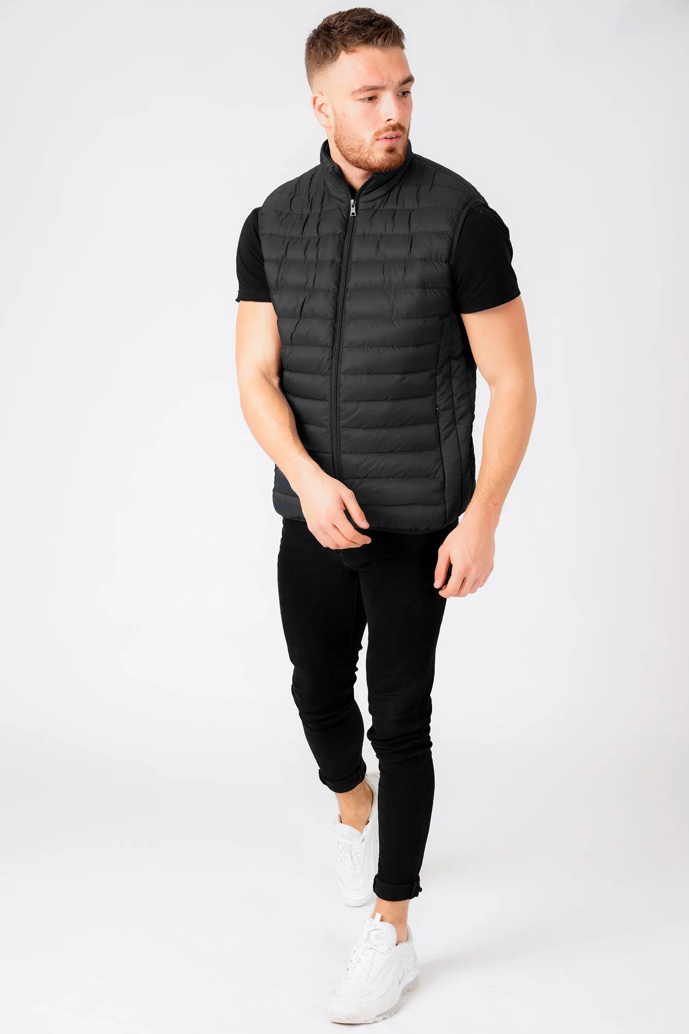 Mentari Quilted Puffer Gilet with Fleece Lined Collar in Jet Black / Burgundy - Tokyo Laundry