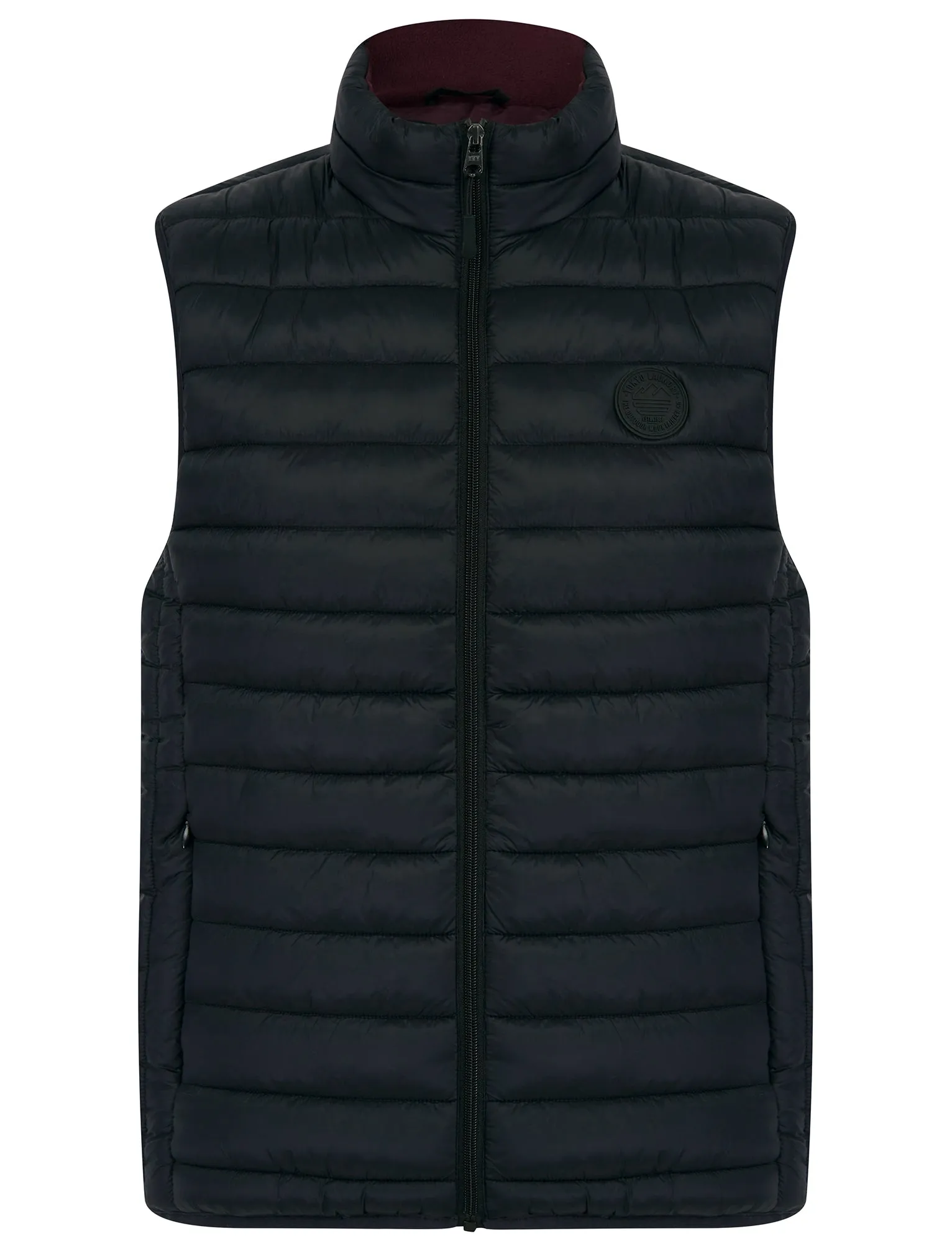 Mentari Quilted Puffer Gilet with Fleece Lined Collar in Jet Black / Burgundy - Tokyo Laundry