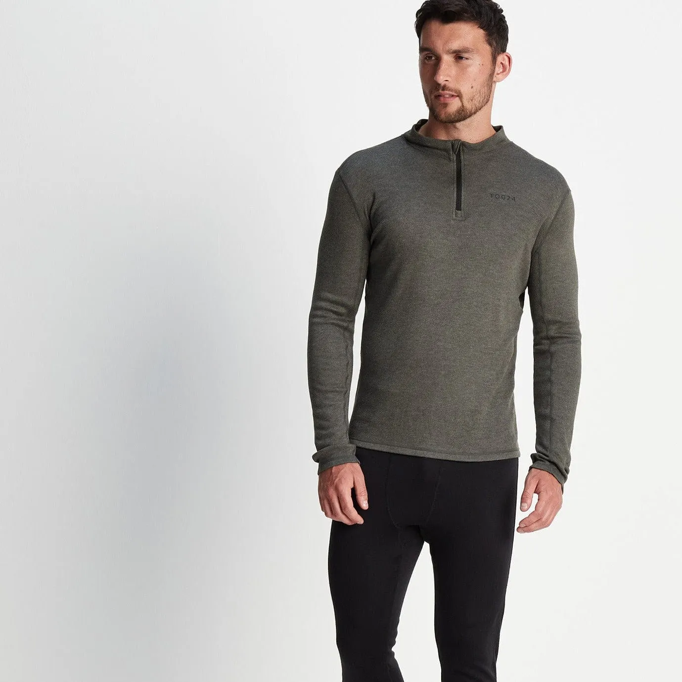 Meru Mens Cashmere Touch Base Layer Quarter Zip - Dark Grey Marl