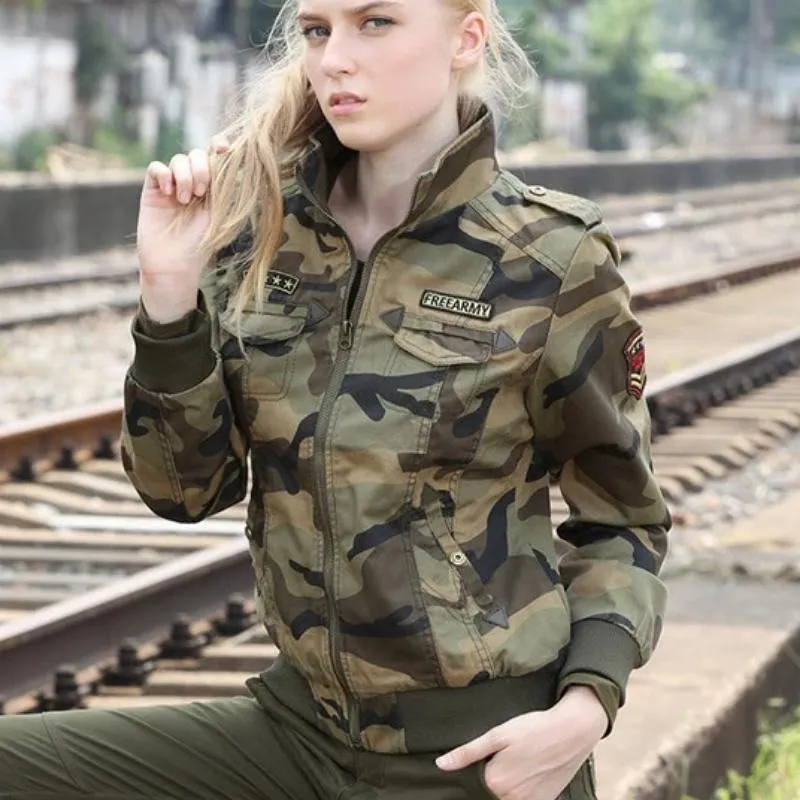 Military Camouflage Denim Bomber Jacket