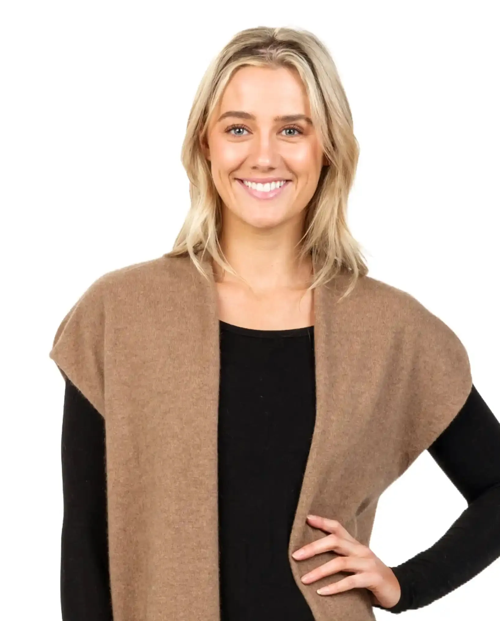 Mink Women's Long Vest in Possum Merino - NB890