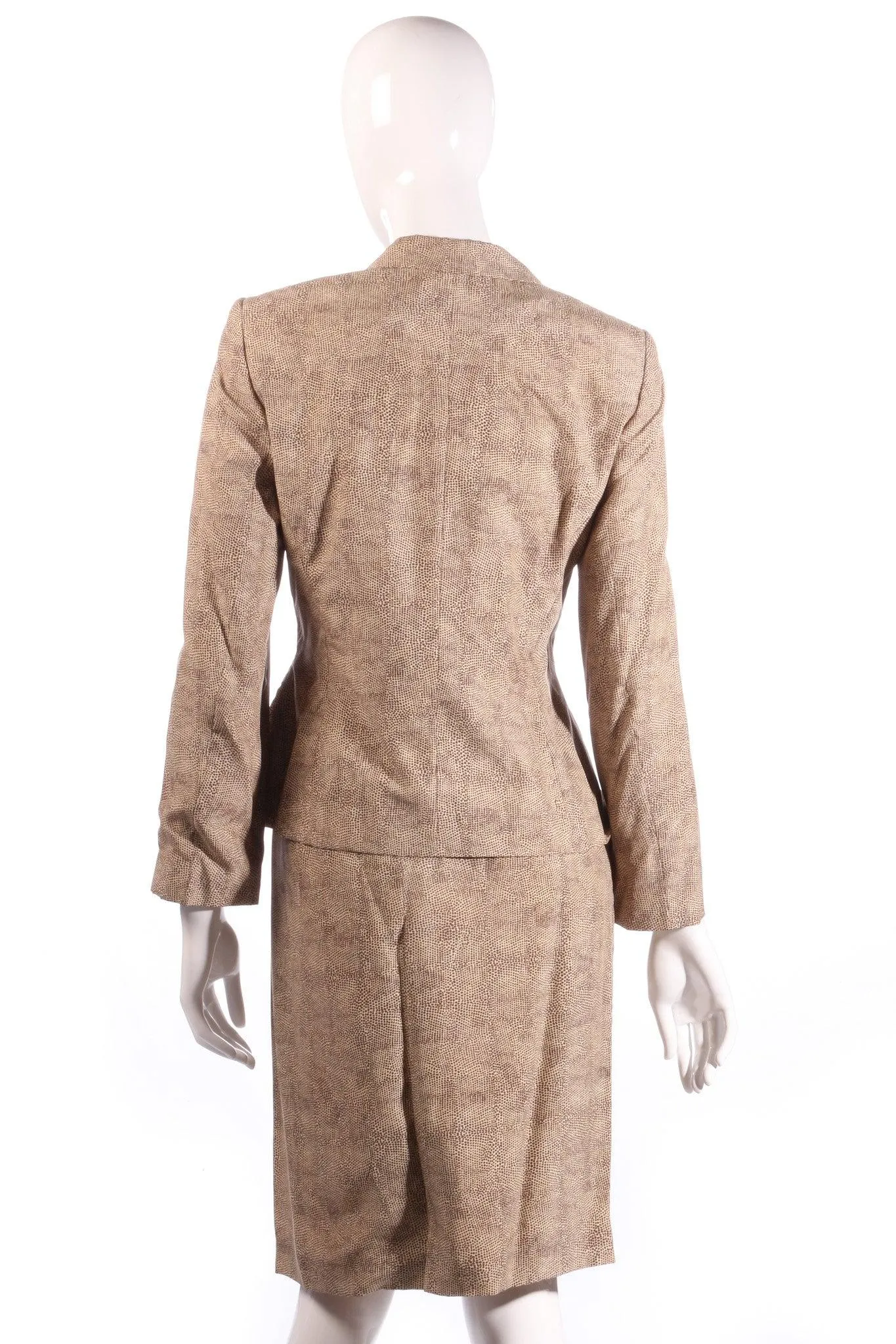 Mondi Skirt Suit 100% Silk Brown Print Size 36/38 UK Size 8/10