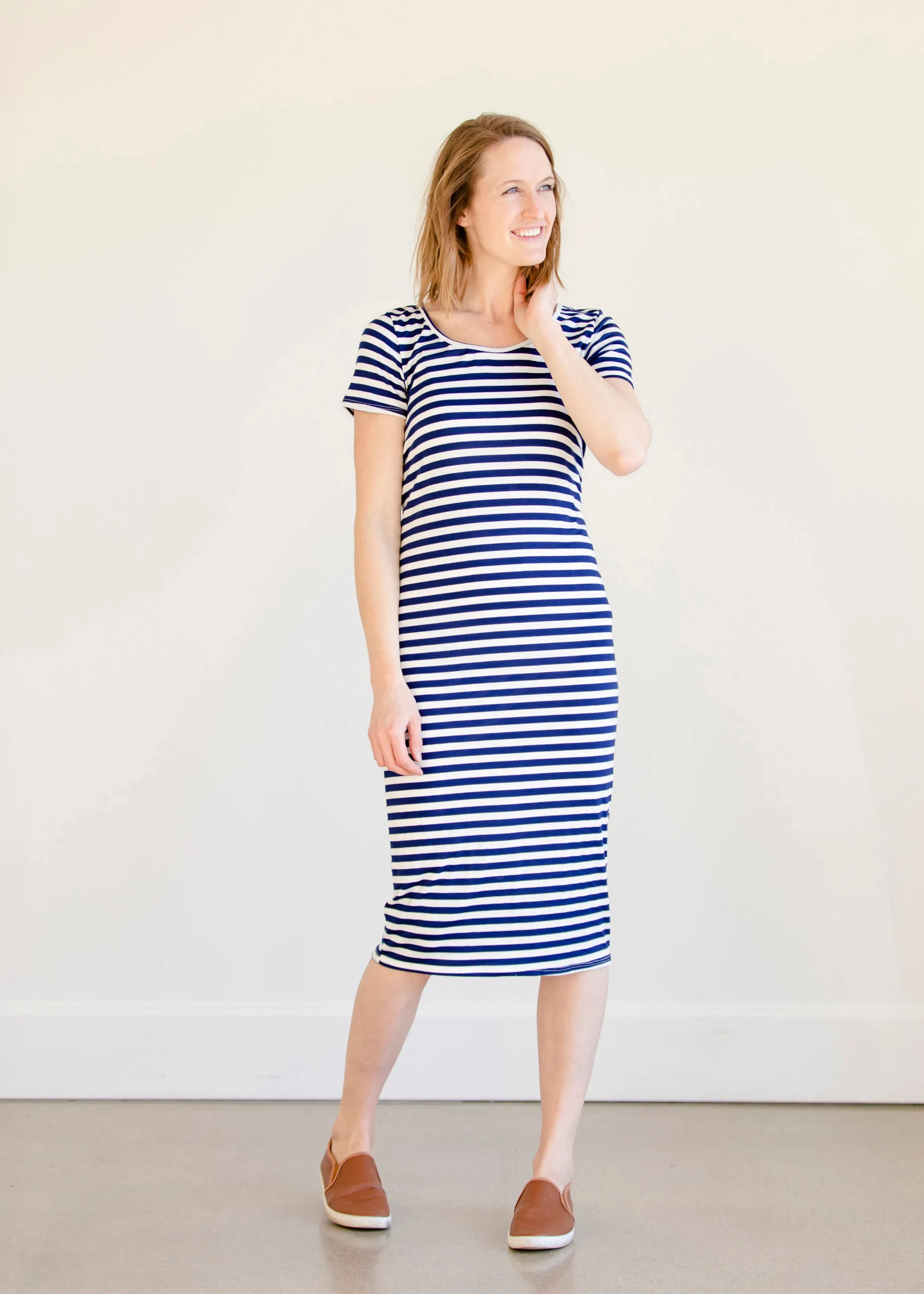 Multi Tie Navy Striped Midi Dress - FINAL SALE