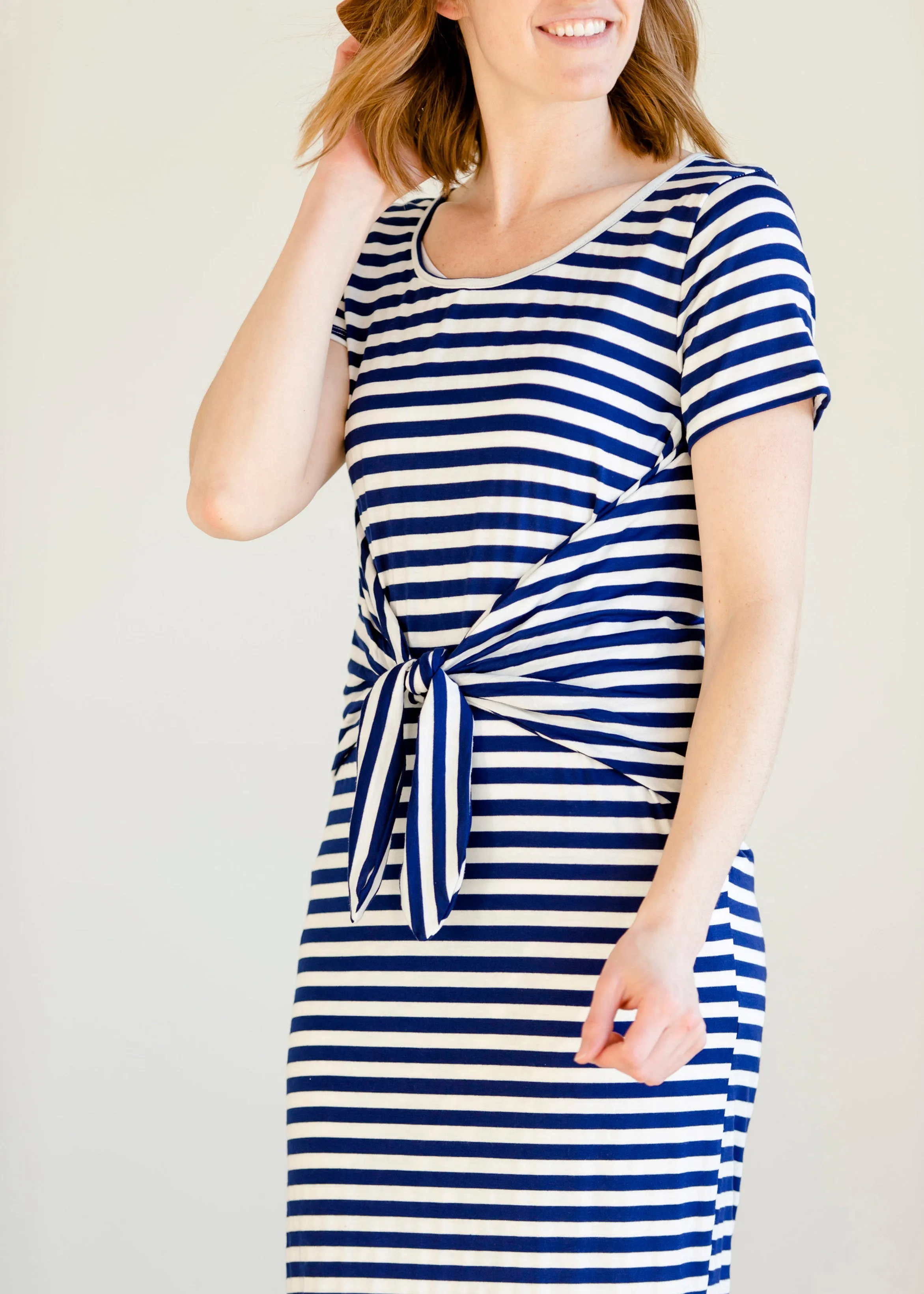 Multi Tie Navy Striped Midi Dress - FINAL SALE