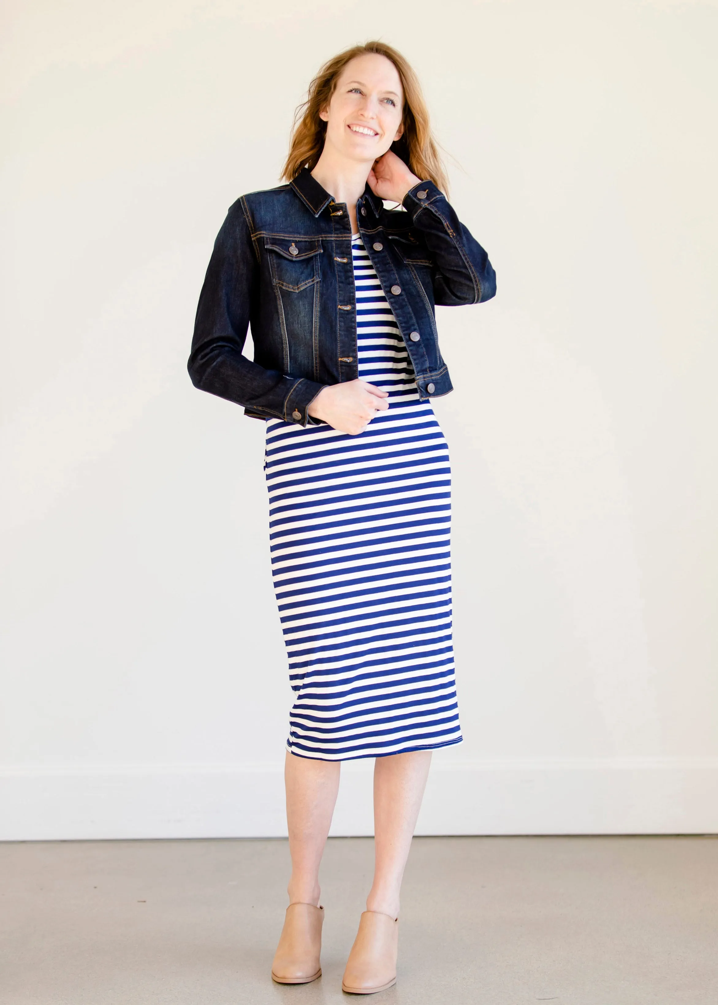 Multi Tie Navy Striped Midi Dress - FINAL SALE