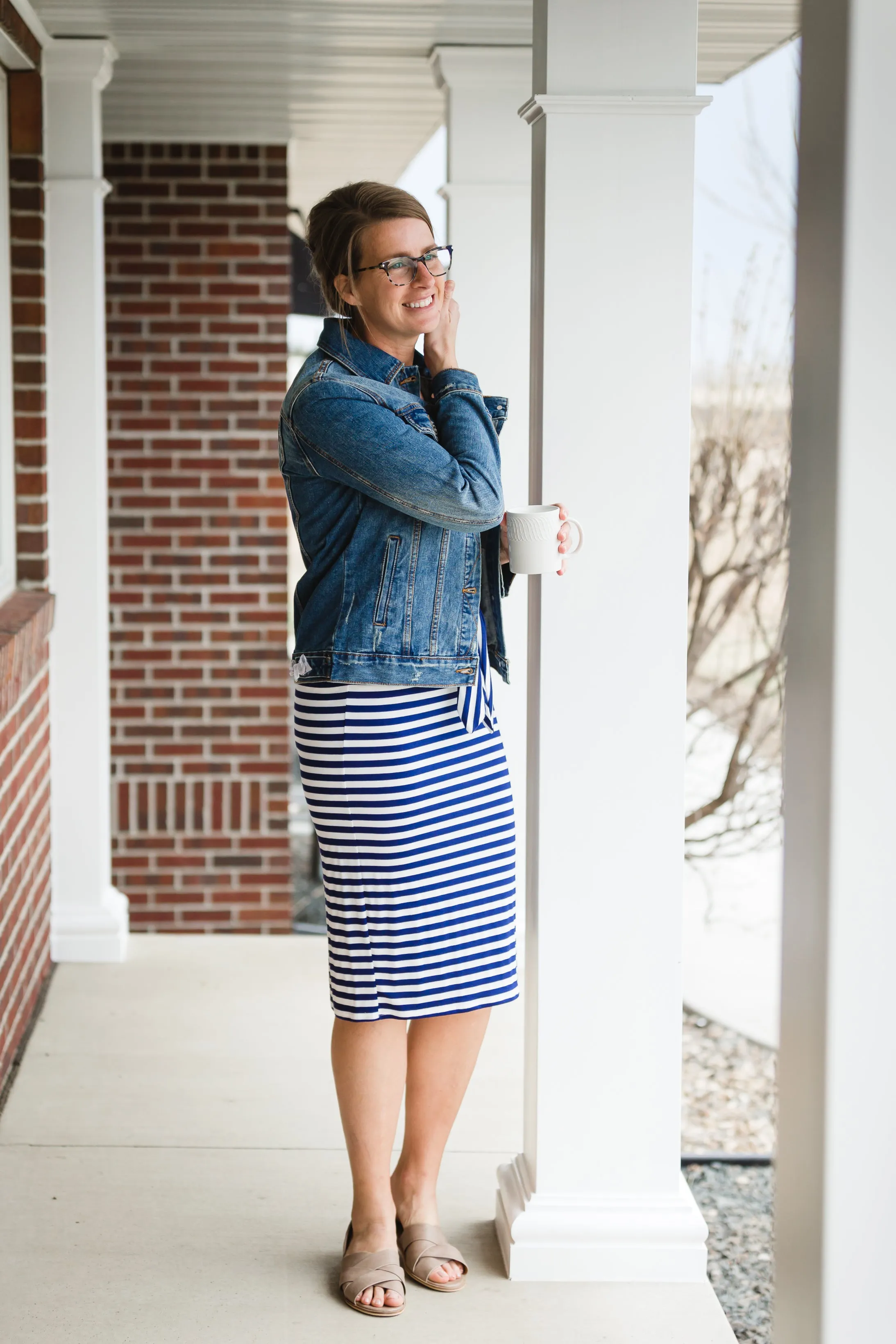 Multi Tie Navy Striped Midi Dress - FINAL SALE