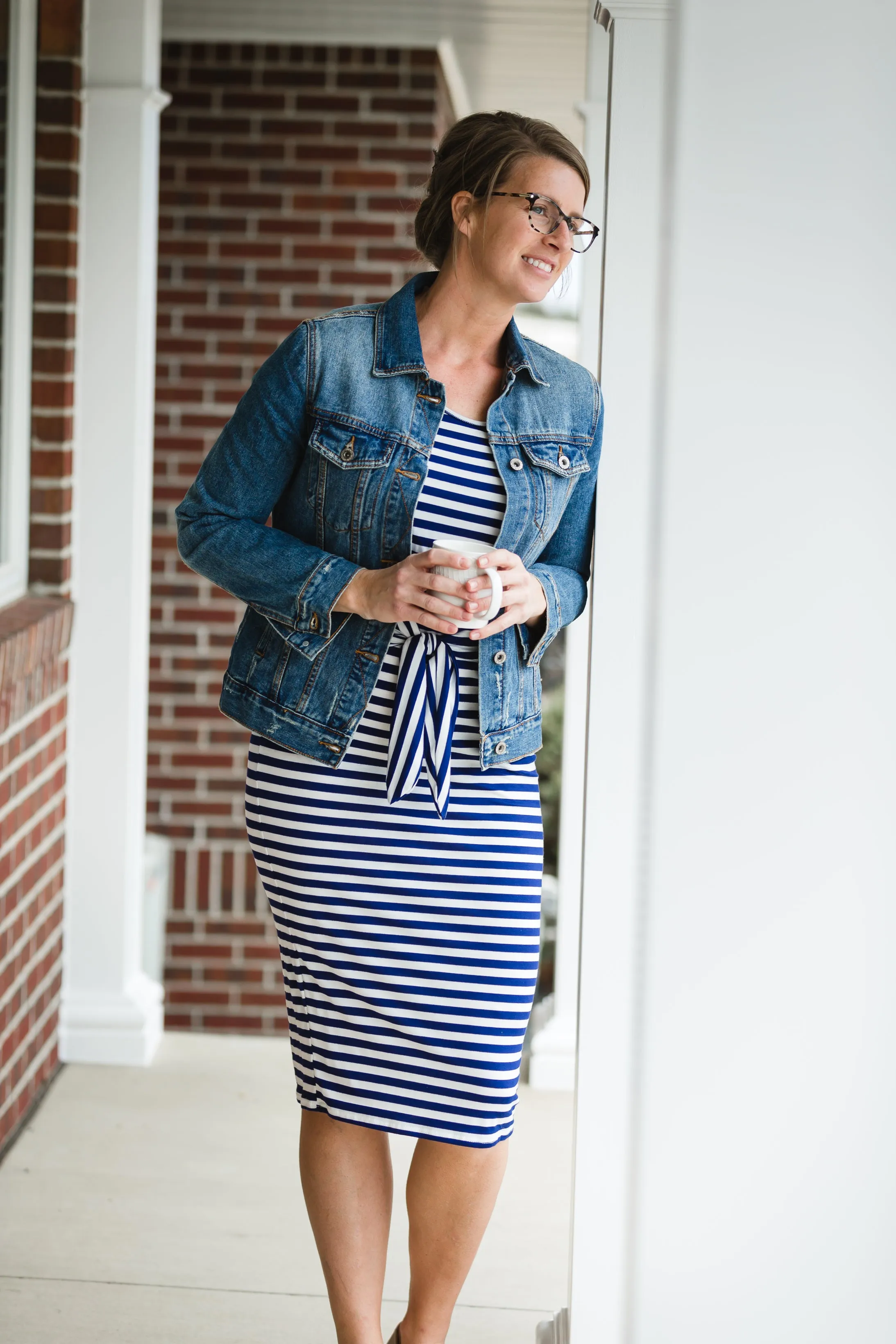 Multi Tie Navy Striped Midi Dress - FINAL SALE