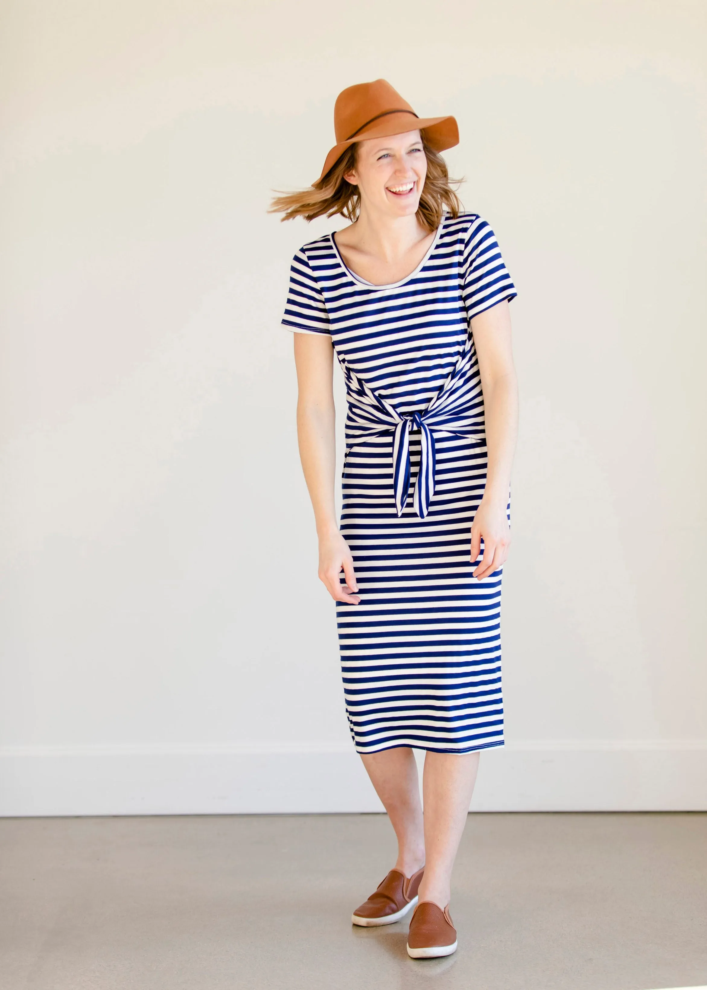 Multi Tie Navy Striped Midi Dress - FINAL SALE