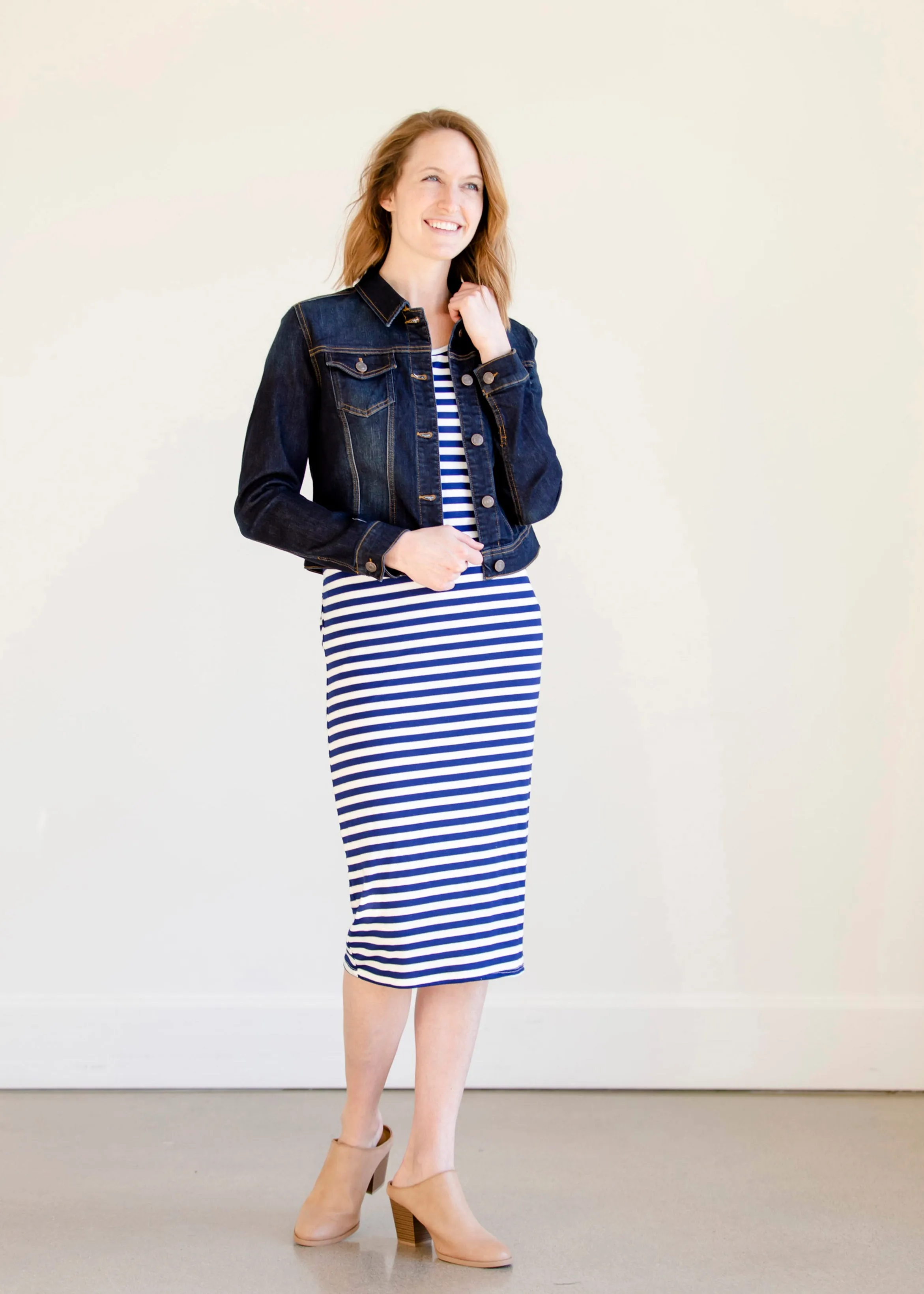 Multi Tie Navy Striped Midi Dress - FINAL SALE