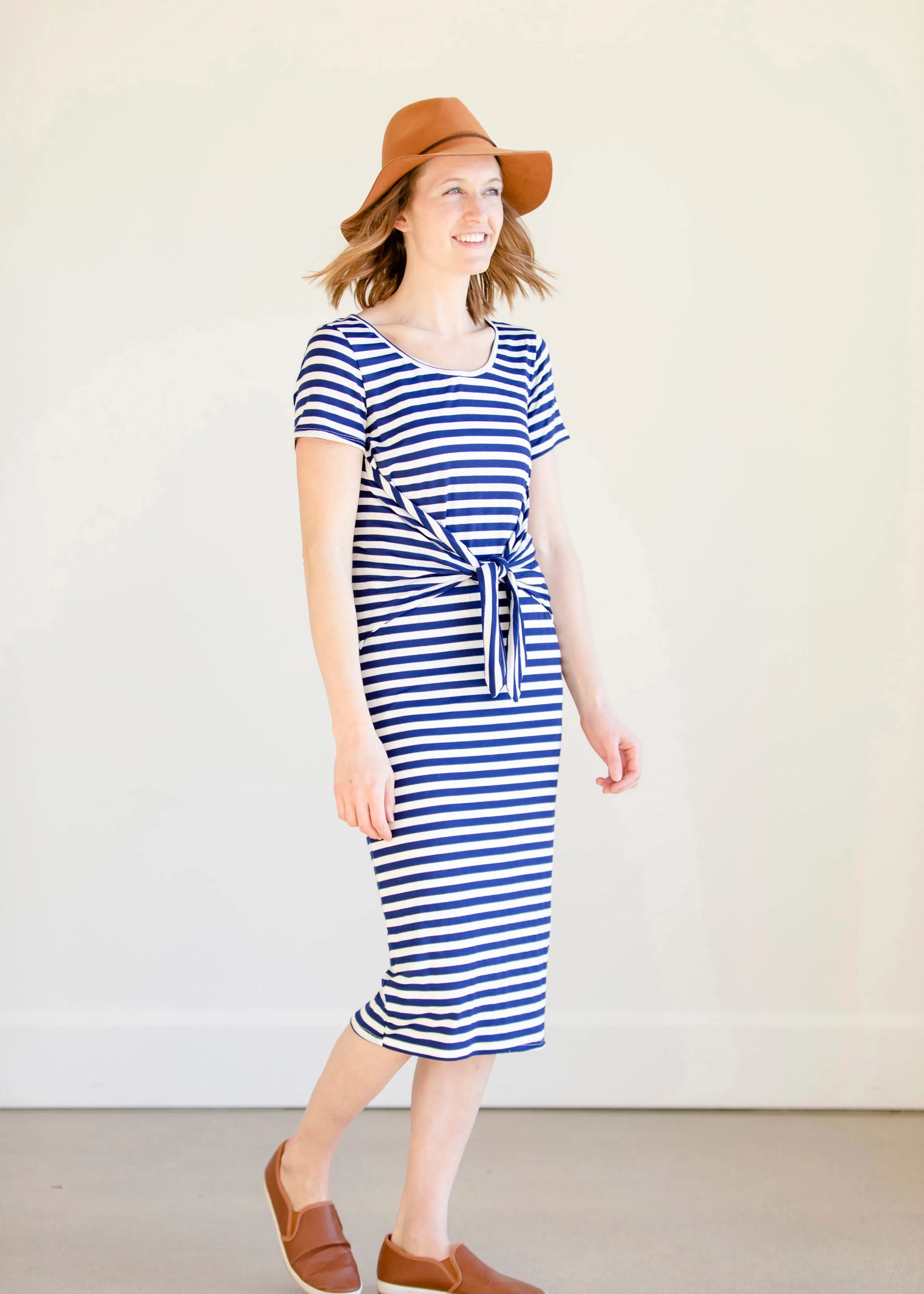 Multi Tie Navy Striped Midi Dress - FINAL SALE