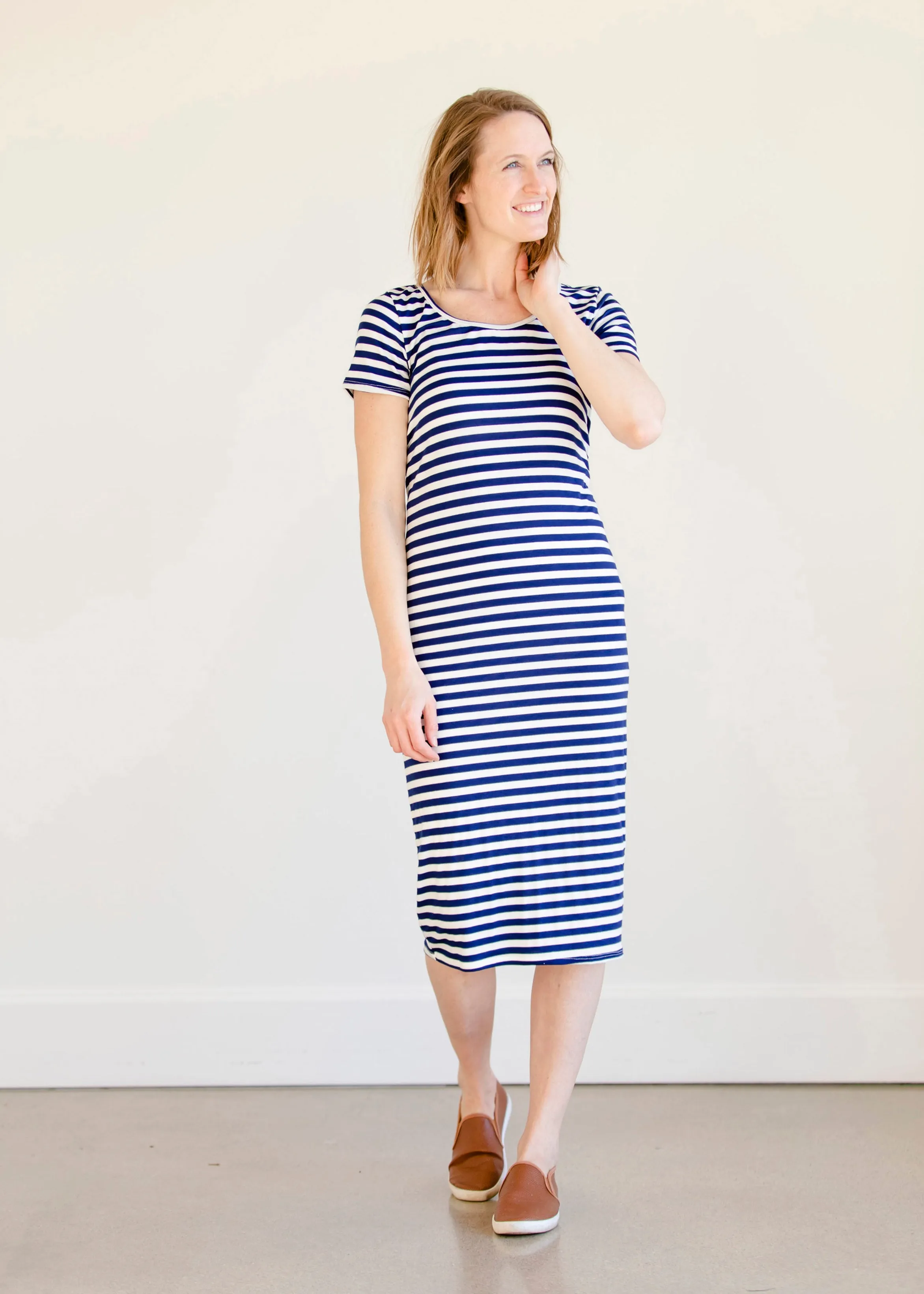 Multi Tie Navy Striped Midi Dress - FINAL SALE