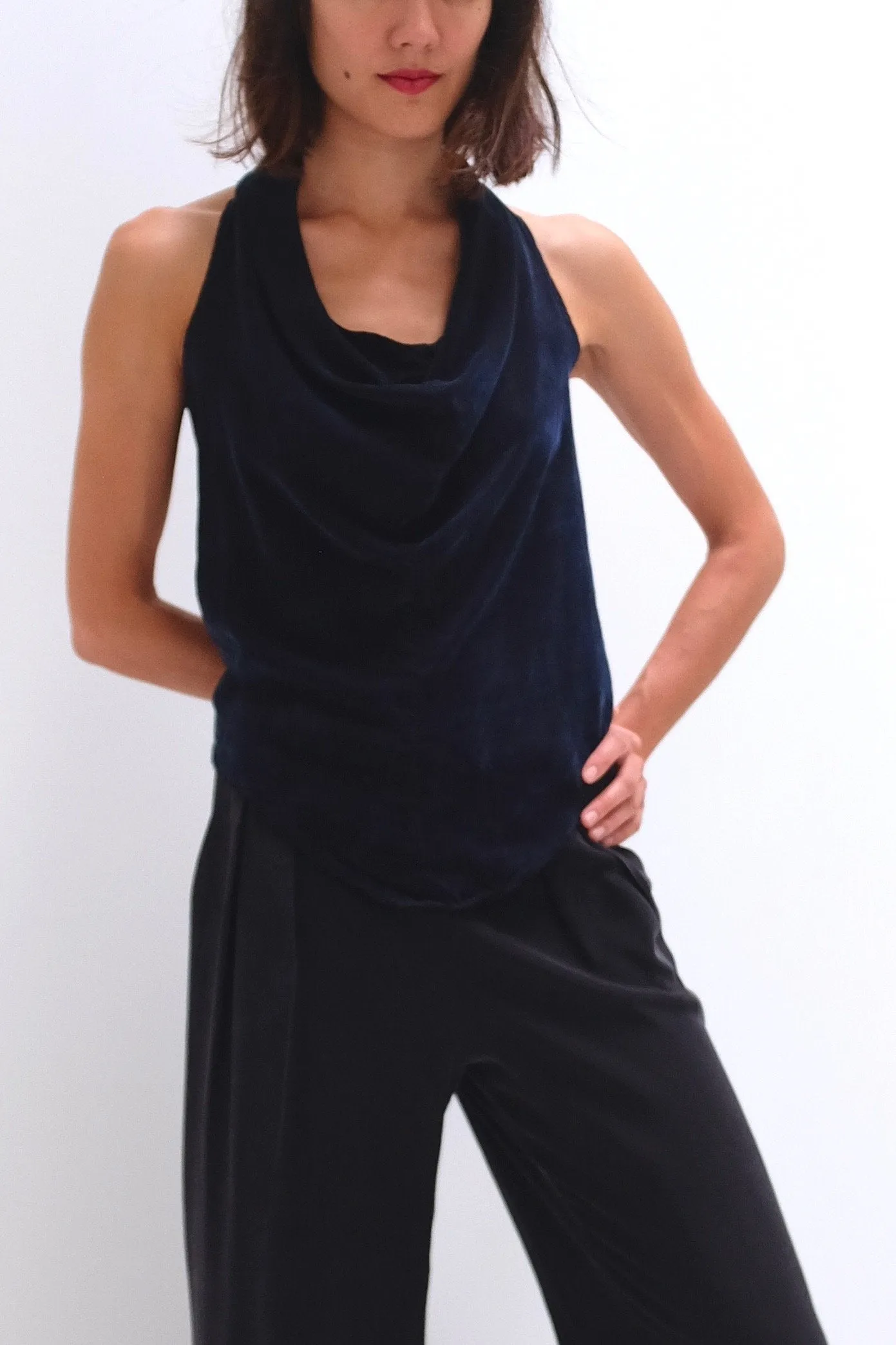 Natalie Busby Cupro Sleeveless Cowl Navy