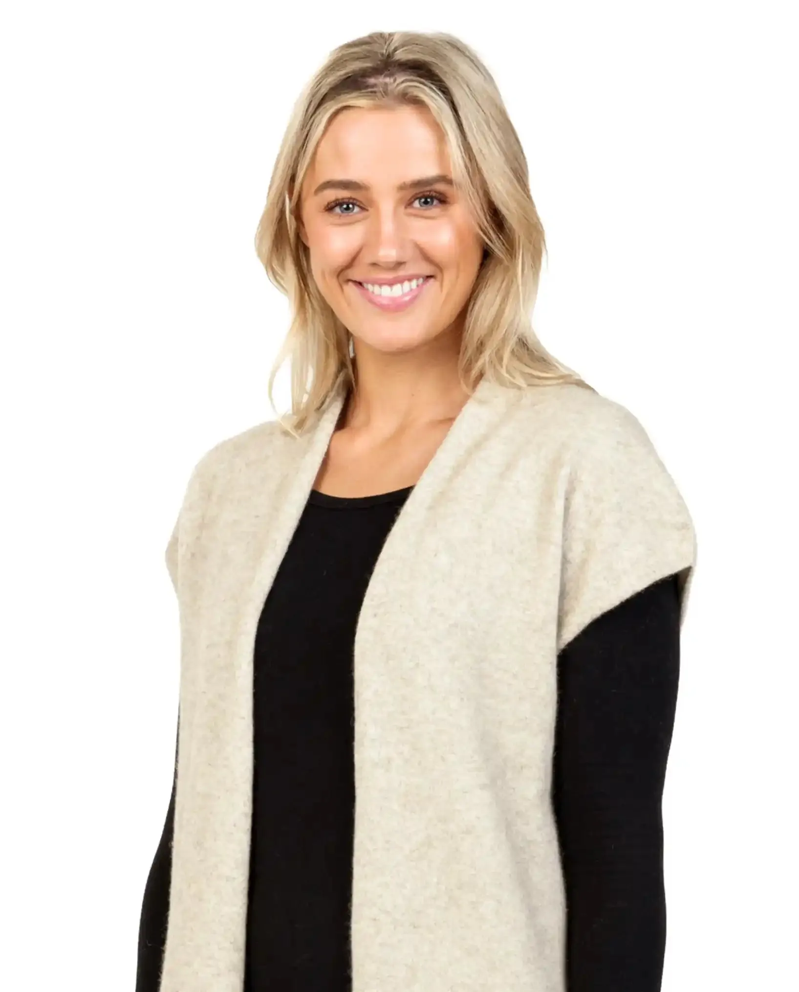 Natural Women's Long Vest in Possum Merino - NB890