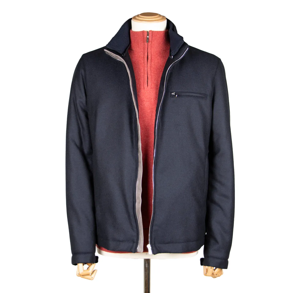 Navy Loro Piana Rain System Virgin Wool & Cashmere Jacket