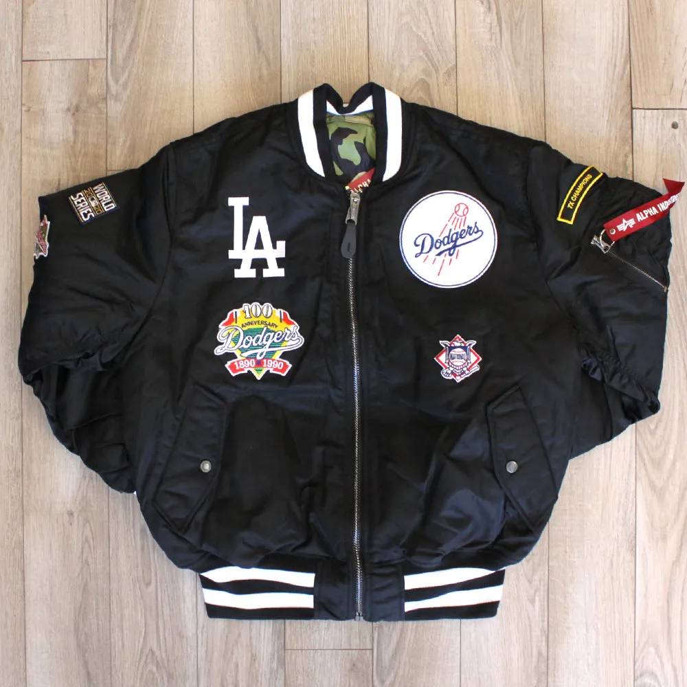 New Era Cap X Alpha Industries Collab MA-1M LOS ANGELES DODGERS Nylon Bomber Jacket (Black Camo)