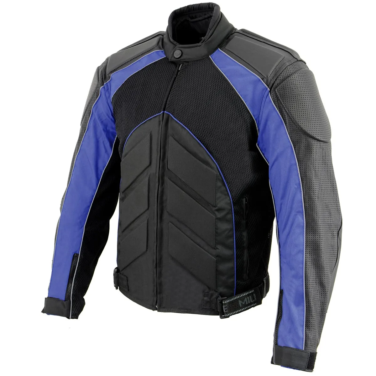 NexGen SH2153 Men's Black and Blue Armored Moto Textile and Leather Combo Jacket