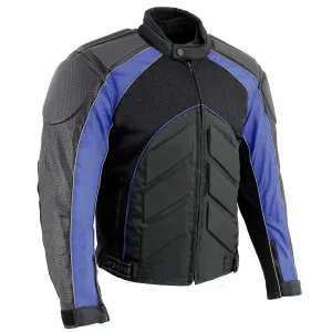 NexGen SH2153 Men's Black and Blue Armored Moto Textile and Leather Combo Jacket