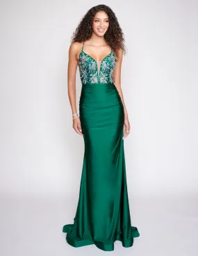 NINA CANACCI 8207 Emerald Green Jeweled Bodice Fitted Dress - Size 12