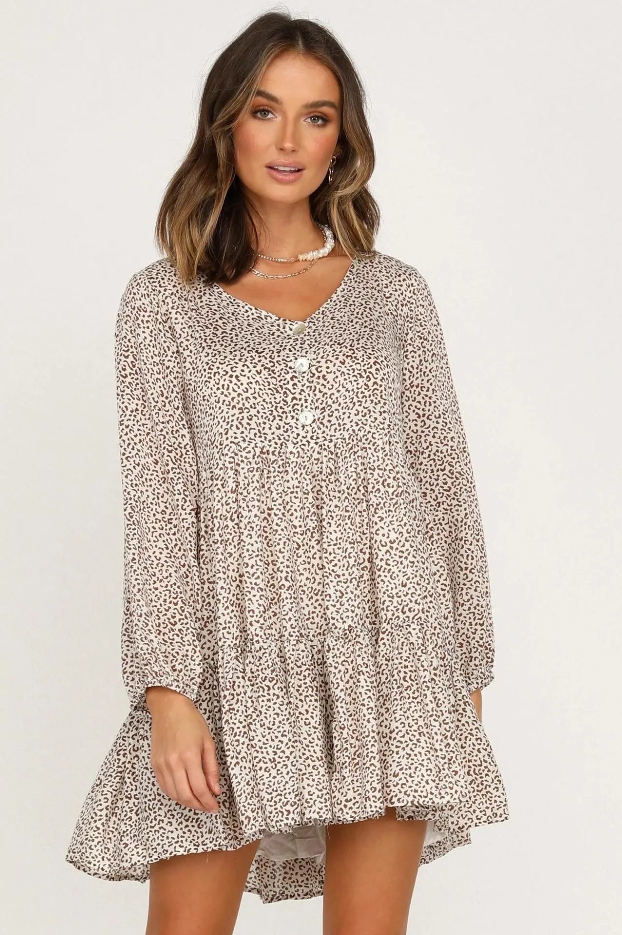 Now Or Never Animal Print Knit Henley Dress