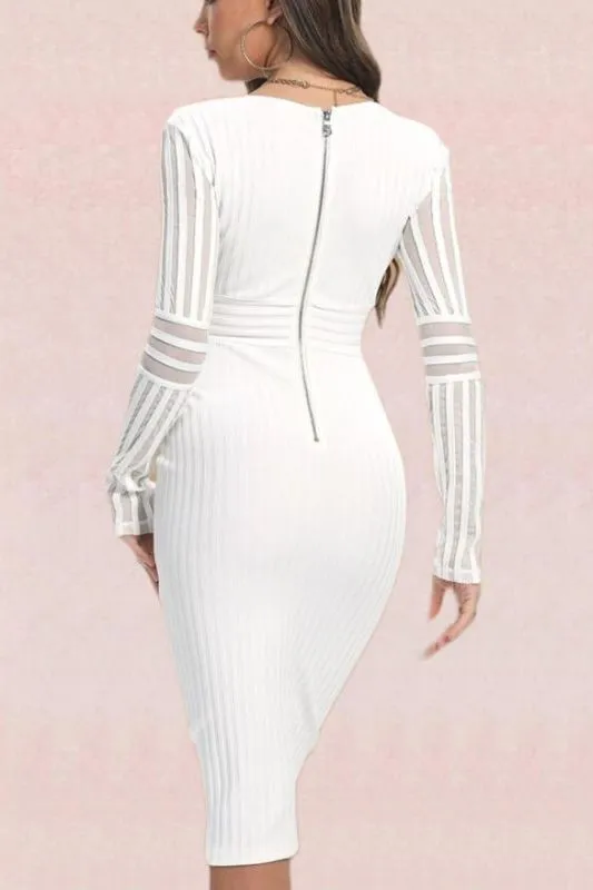 Olivia Long Sleeve Bandage Midi Dress - Pearl White