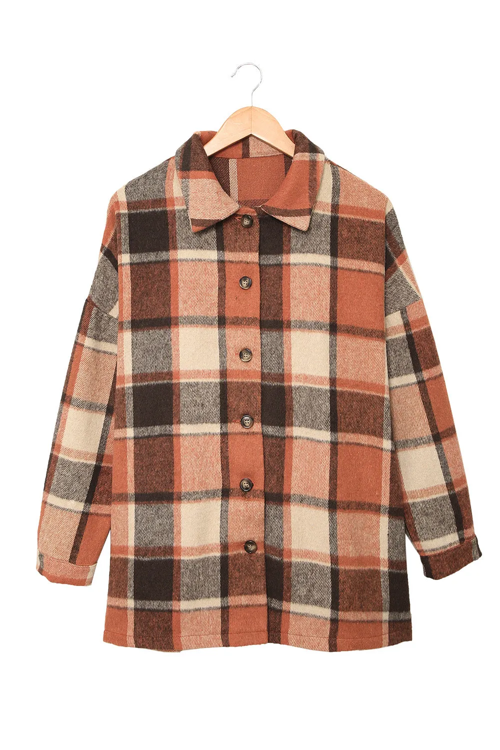 Orange Plaid Button Up Long Sleeve Flannel Shacket