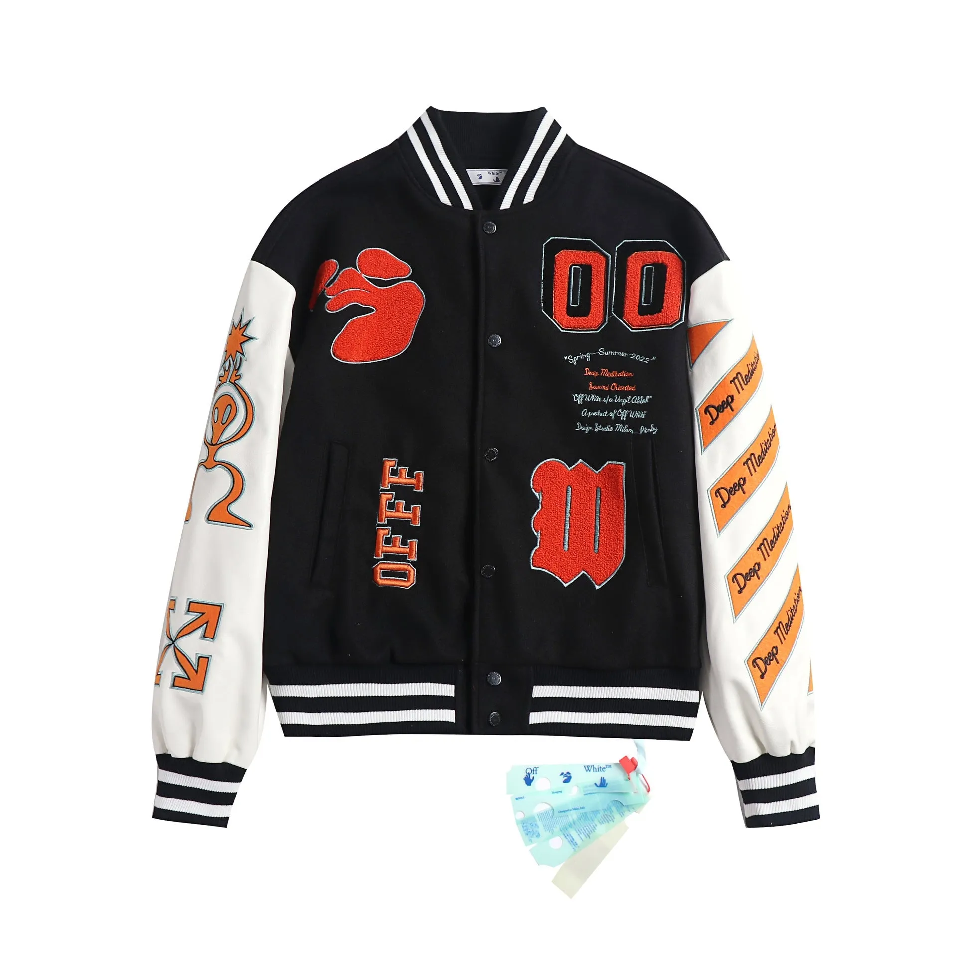 Ow Jacket Orange Embroidered Cotton-Padded Jacket for Men