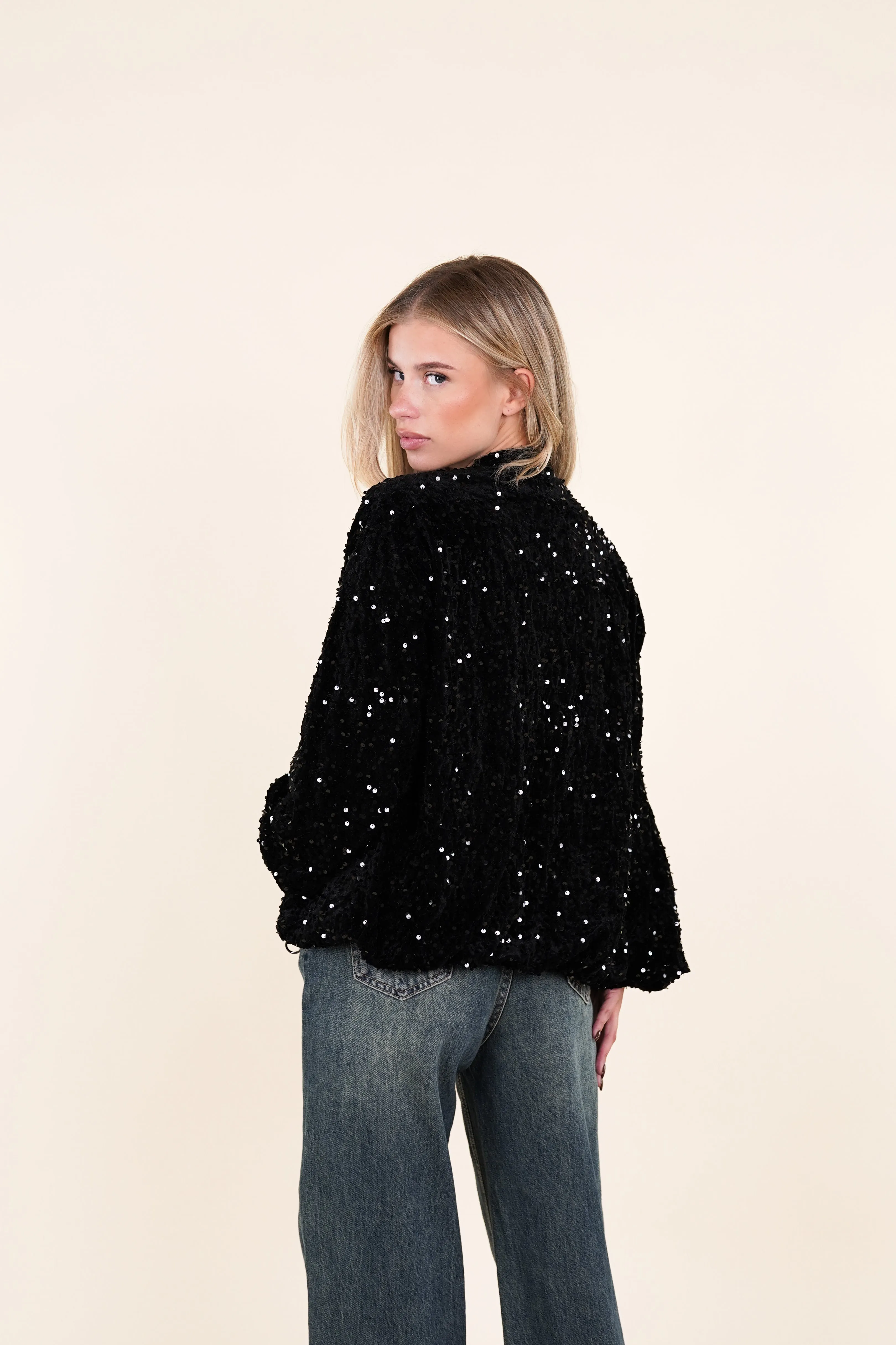 Pailletten bomber jacket zwart - Liva