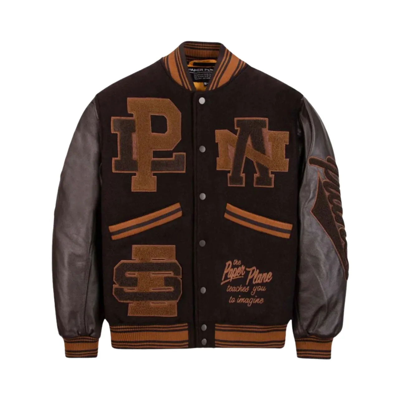 Paper Planes Varsity Bomber Jacket (Brown)