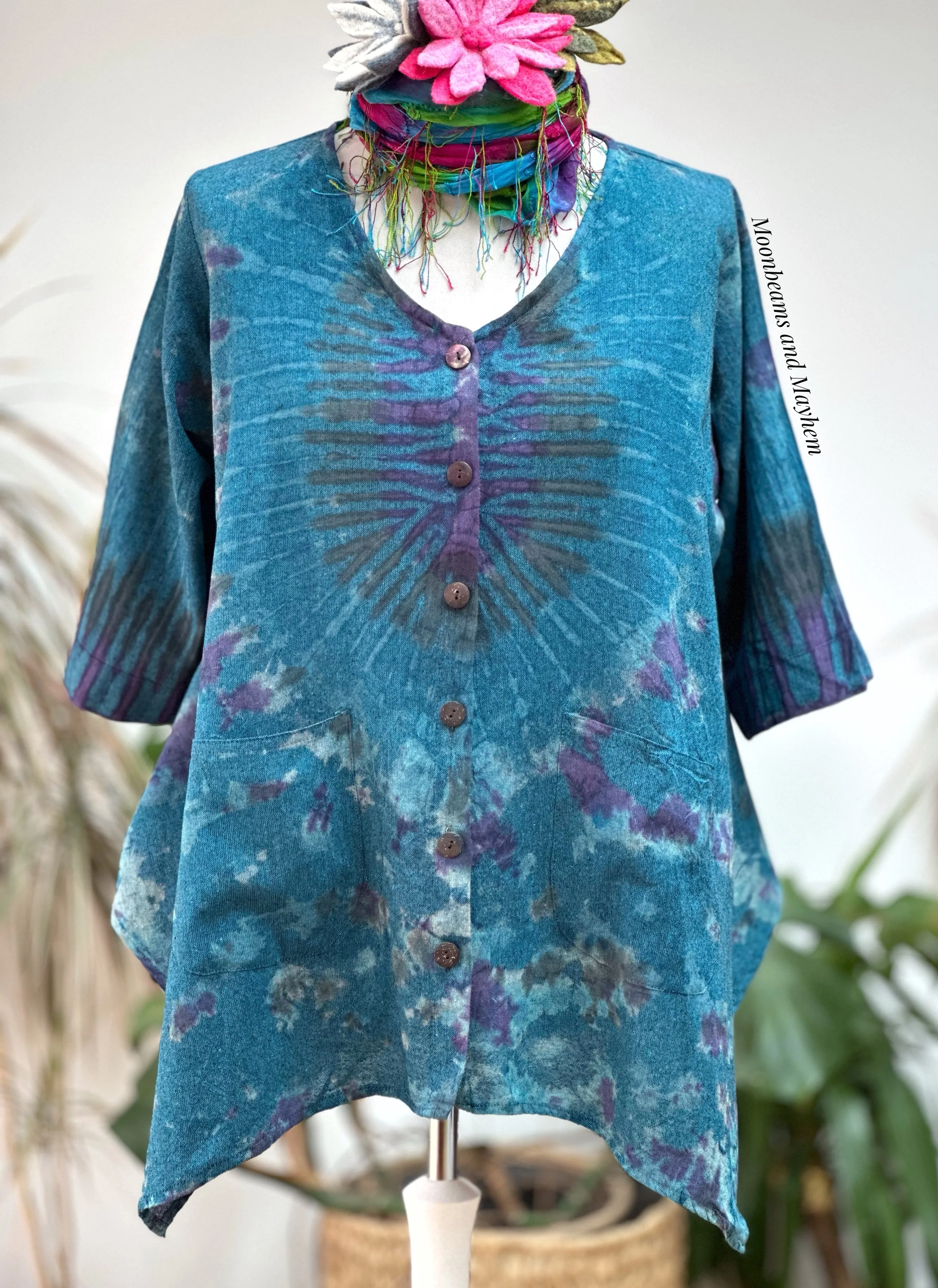 PARADISE BLUE COTTON BIRDIE SHIRT  M / L / XL