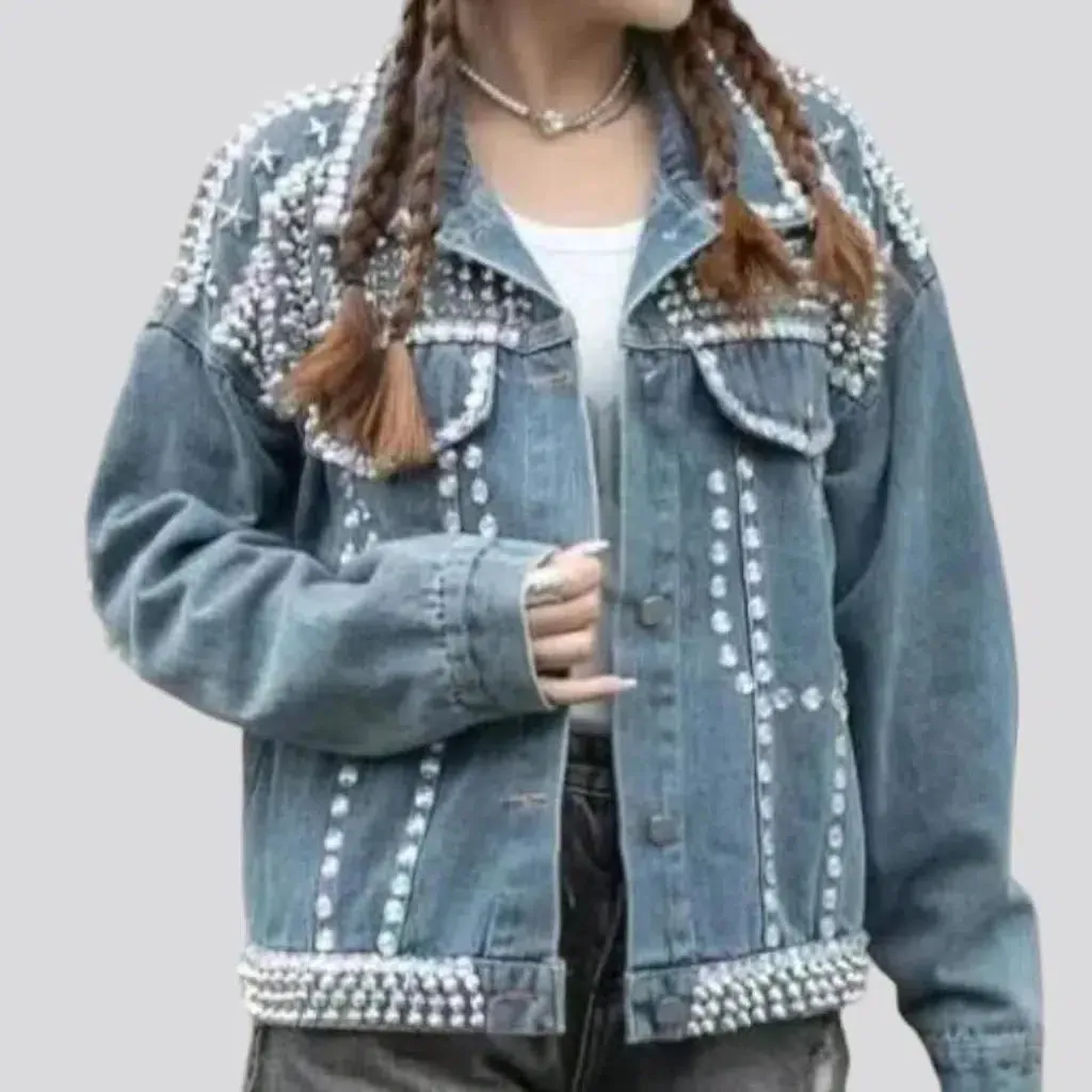 Pearl embellished jeans jacket
 for women