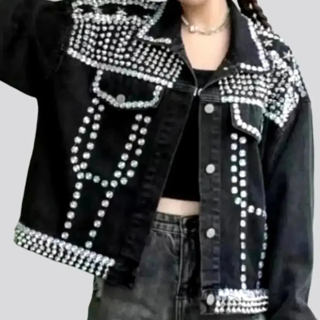 Pearl embellished jeans jacket
 for women