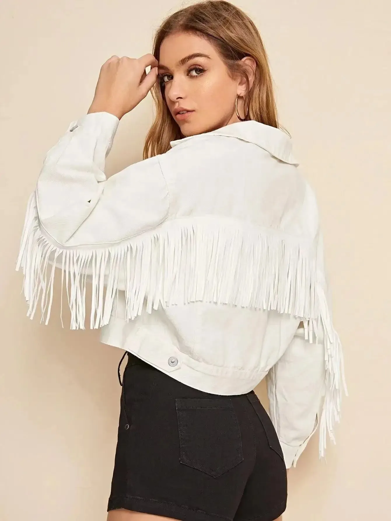 Personalized Pearl Embellished Bride To Be White Fringe Denim Wedding Jacket