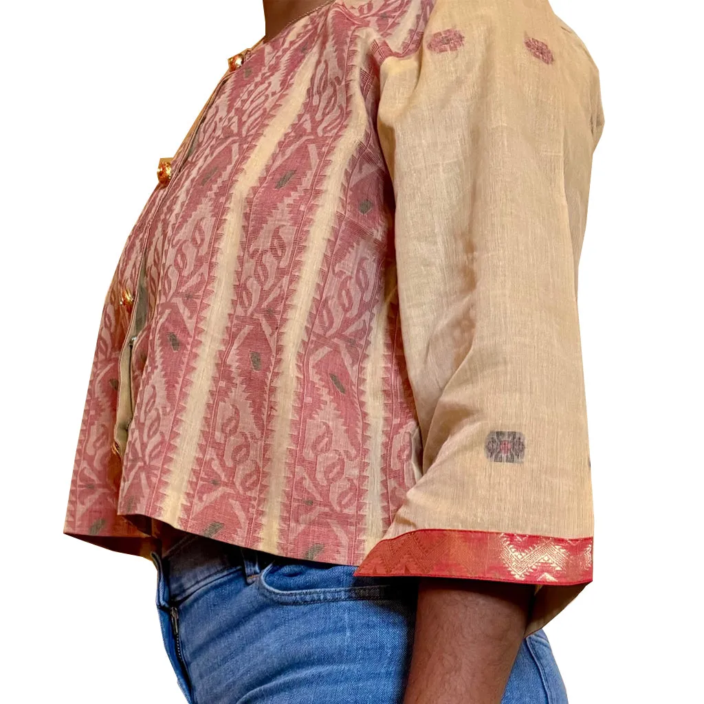 Pink Palace -  Short Crop Cotton Sari Woven Fabric Jacket