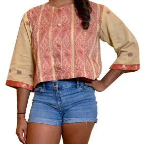 Pink Palace -  Short Crop Cotton Sari Woven Fabric Jacket