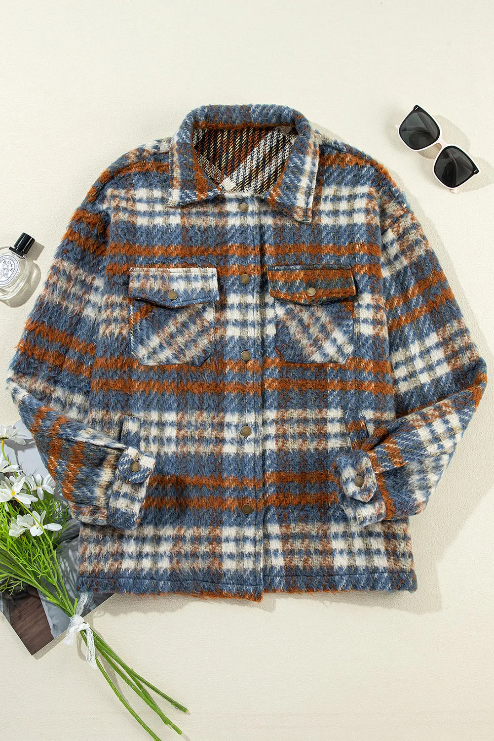 Plaid Collared Button Front Shacket