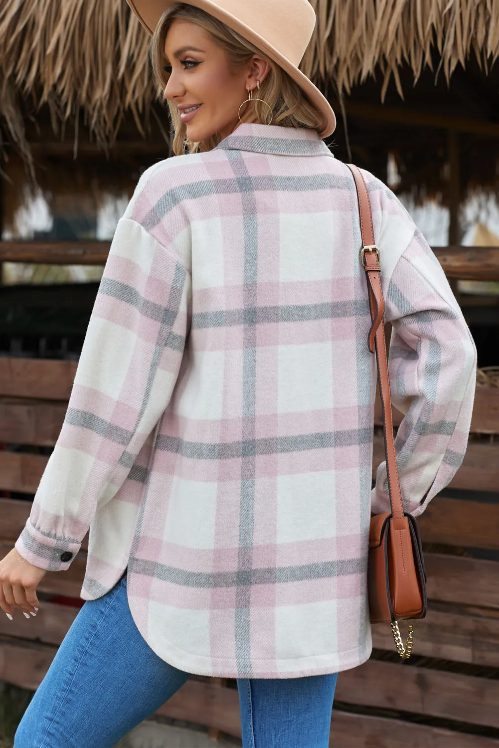 Plaid Dropped Shoulder Pocket Shacket