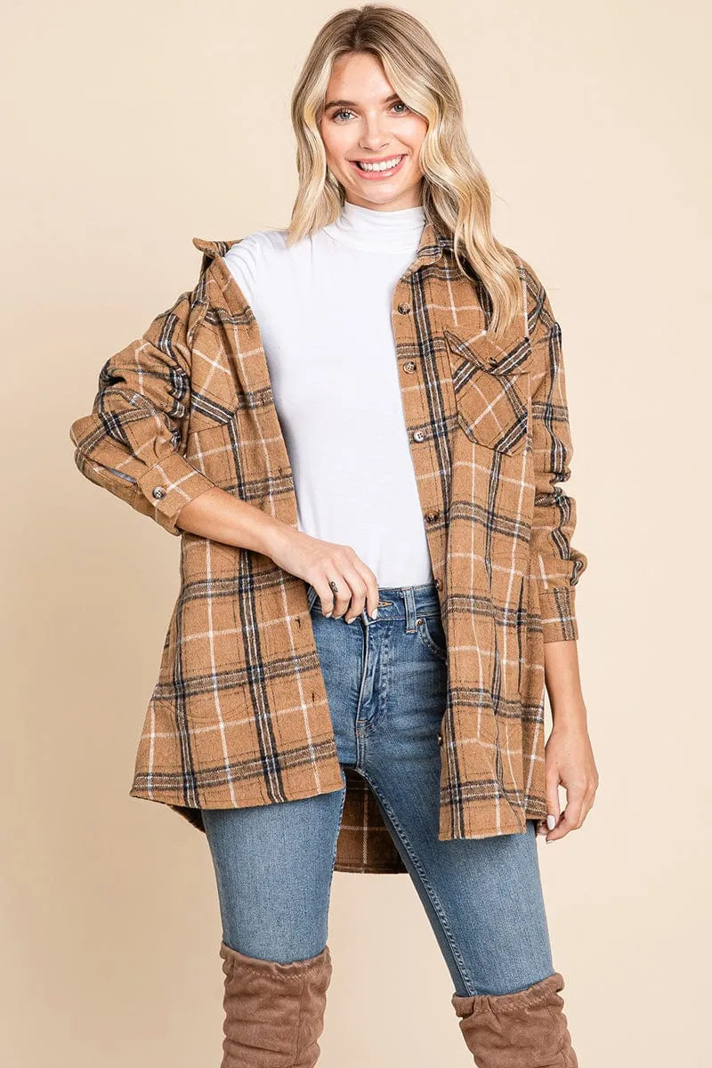 Plaid Flannel Collared Shacket Shirt Jacket