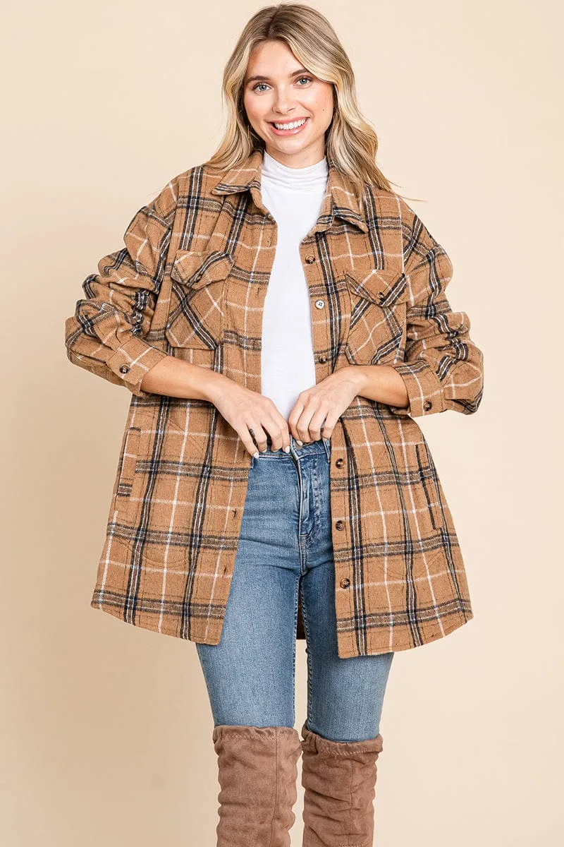 Plaid Flannel Collared Shacket Shirt Jacket