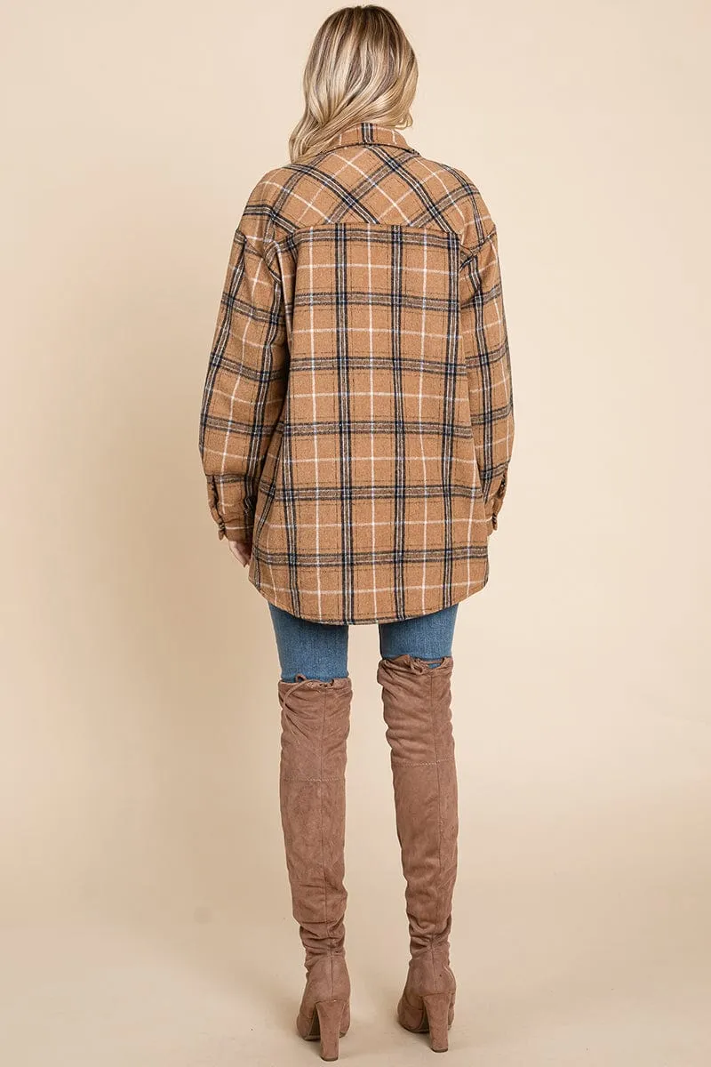 Plaid Flannel Collared Shacket Shirt Jacket