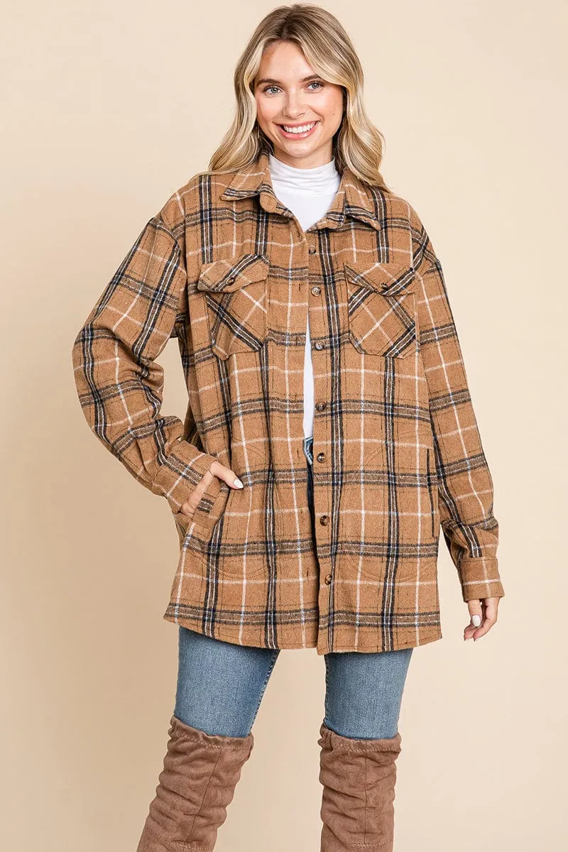 Plaid Flannel Collared Shacket Shirt Jacket