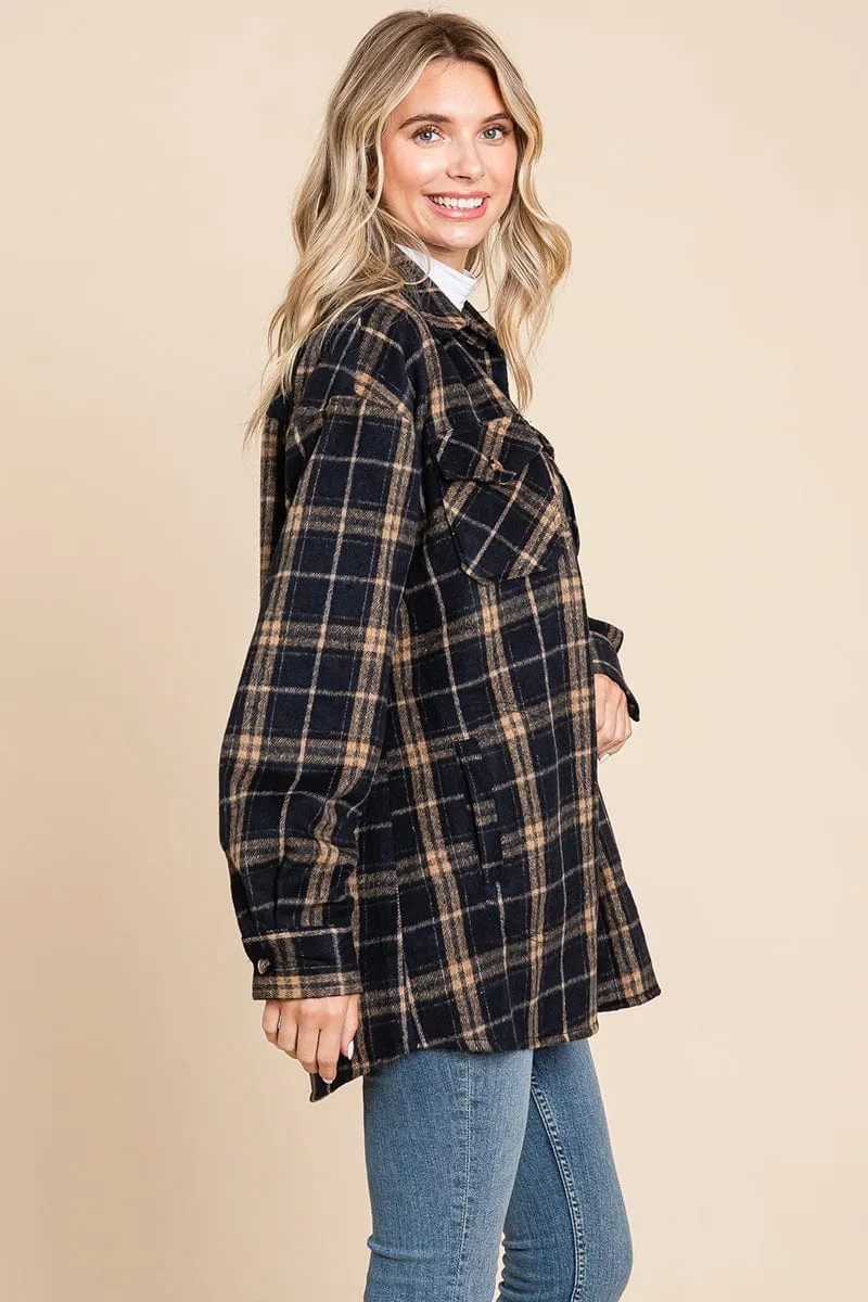 Plaid Flannel Collared Shacket Shirt Jacket