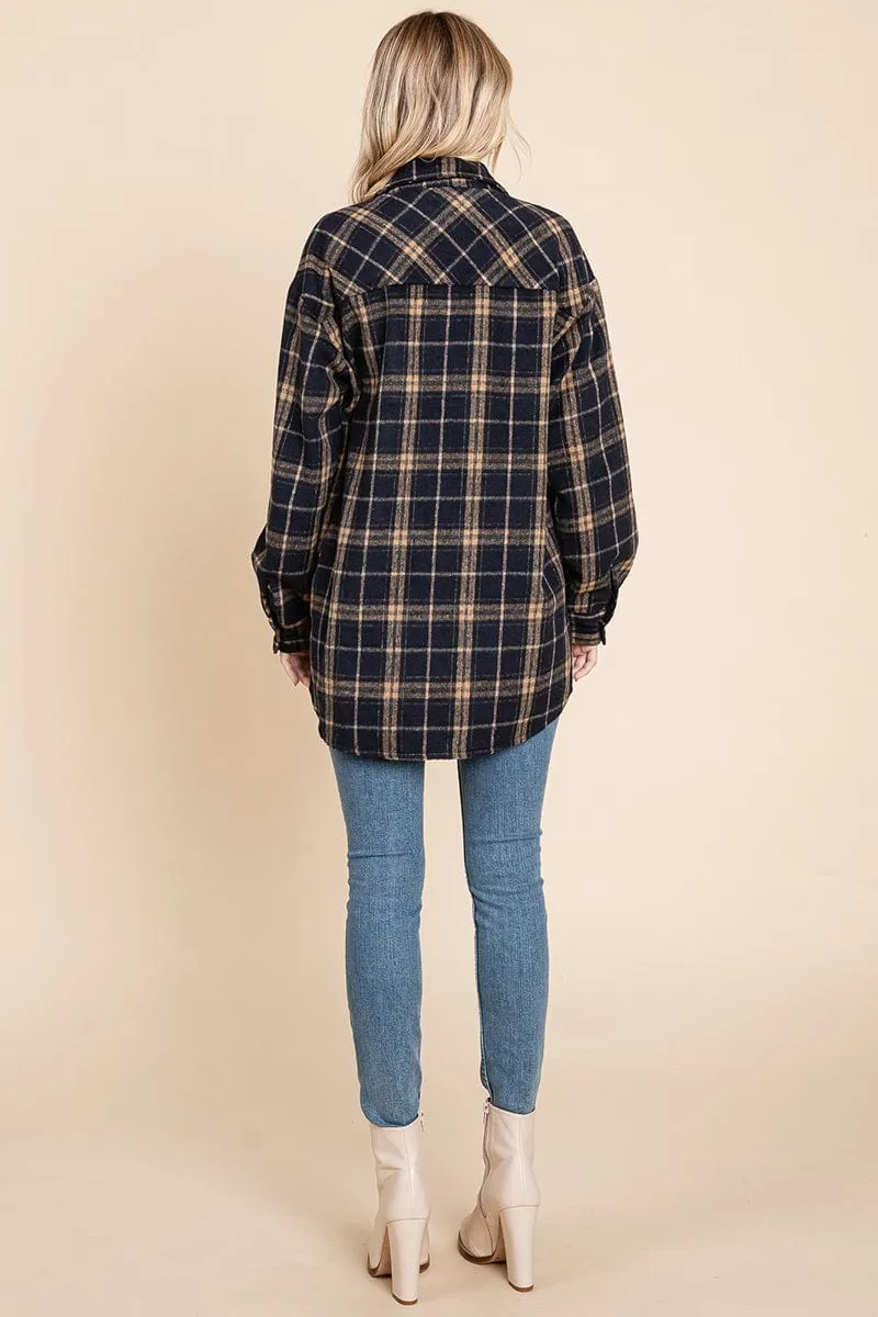 Plaid Flannel Collared Shacket Shirt Jacket