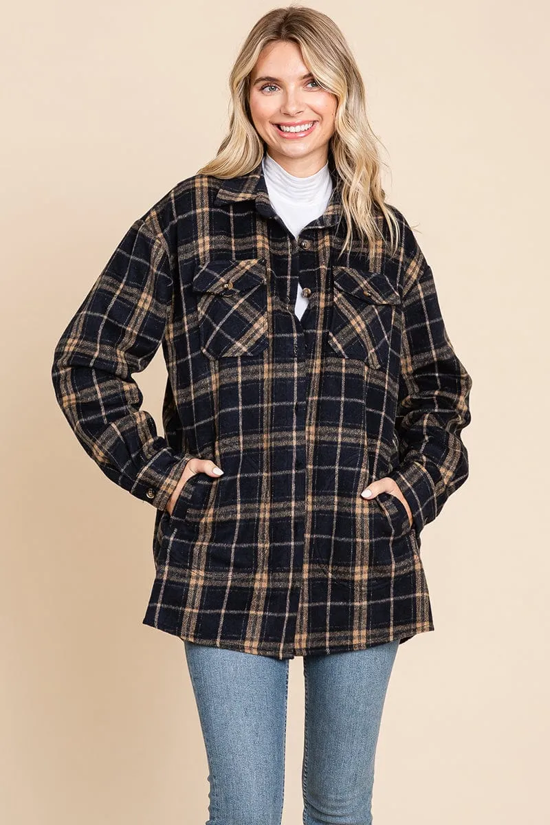 Plaid Flannel Collared Shacket Shirt Jacket